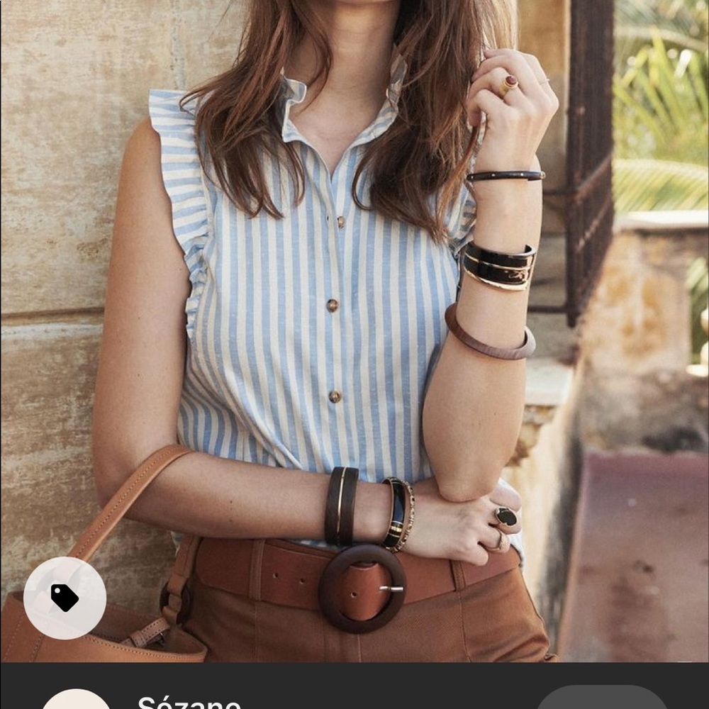 Sezane Caroline Blouse-Ecru/Blue Stripes